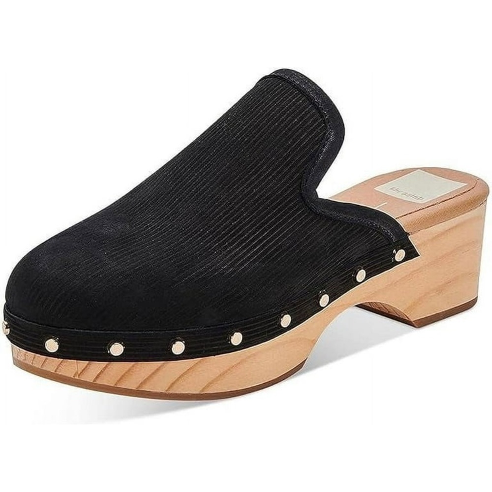 Dolce Vita Black Nubuck Slip On Block Heel Clogs Platform Shoes Size 6.5 NEW - Picture 2 of 10